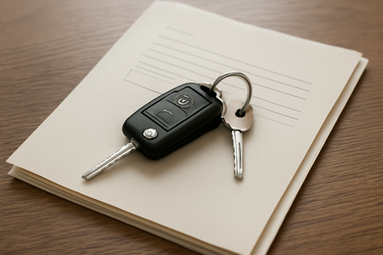 dossier papier et clef de voiture sur table