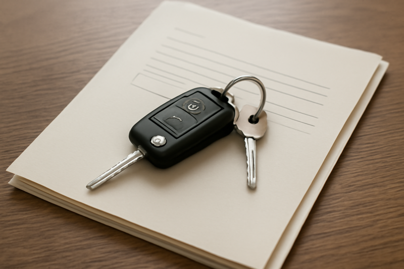 dossier papier et clef de voiture sur table