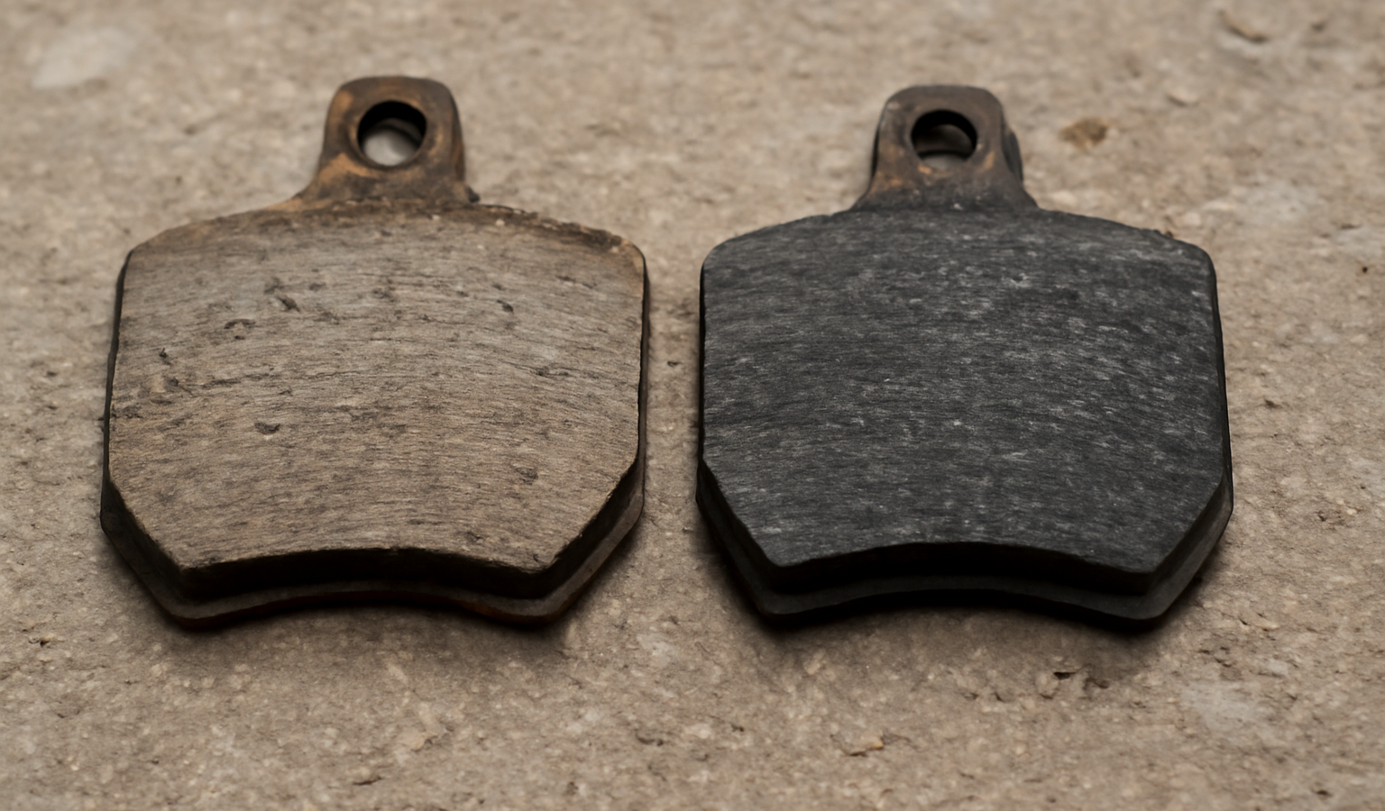 plaquettes de frein usees cote a cote