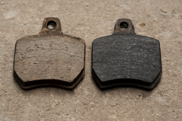 plaquettes de frein usees cote a cote