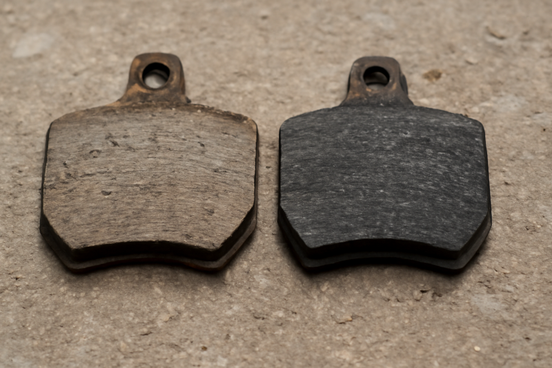 plaquettes de frein usees cote a cote