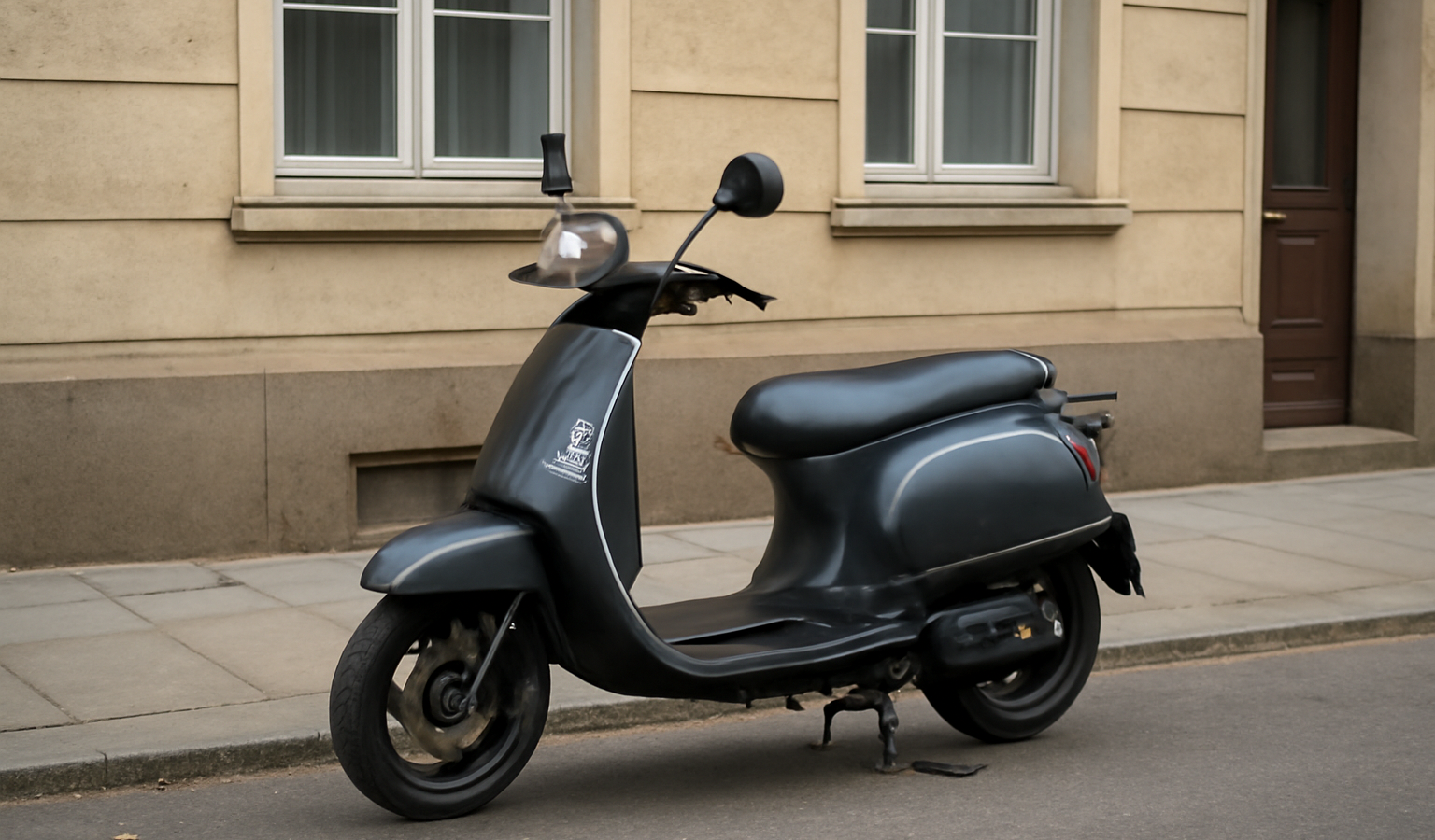 scooter immobilise devant un immeuble