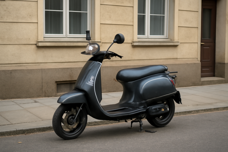 scooter immobilise devant un immeuble