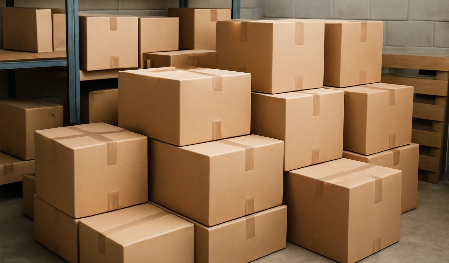 colis empilés dans petite zone logistique