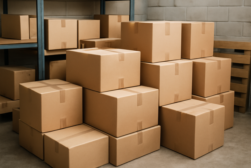 colis empilés dans petite zone logistique