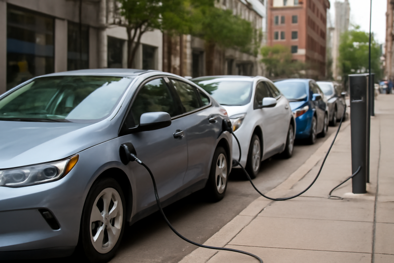 ligne de voitures electriques en milieu urbain