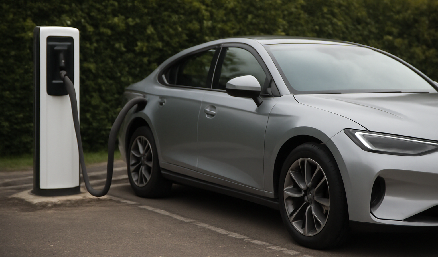 voiture électrique stationnée près d'une borne