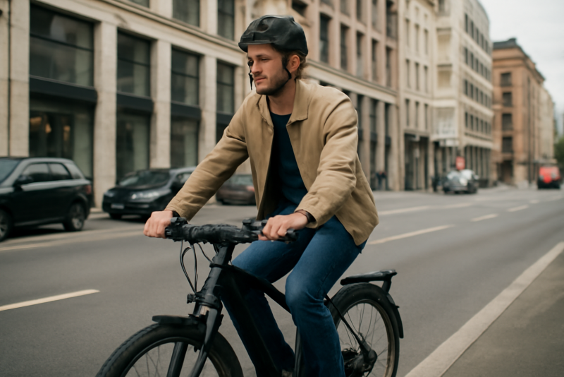 personne roulant en vélo électrique en ville