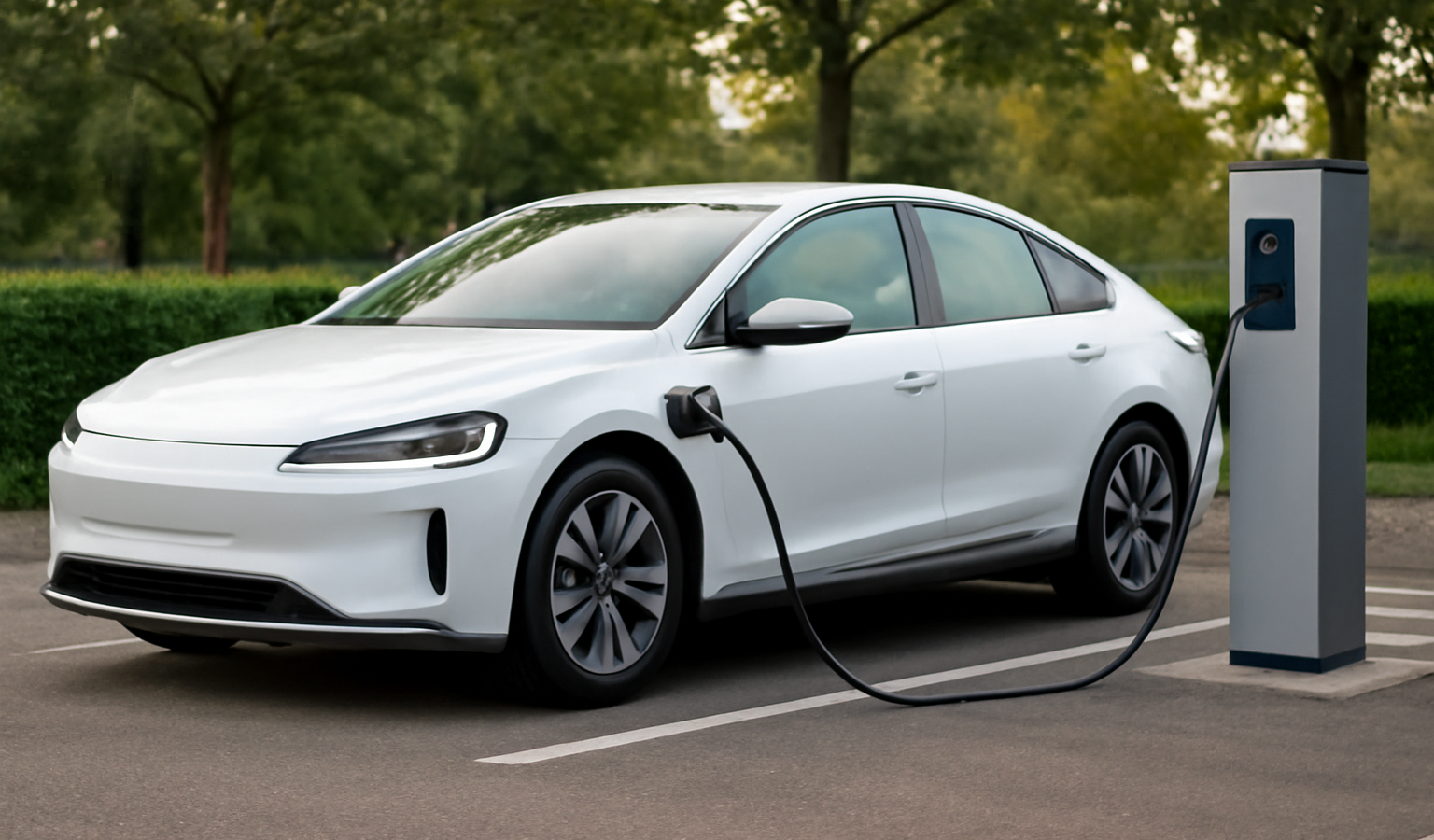 voiture électrique en charge sur parking
