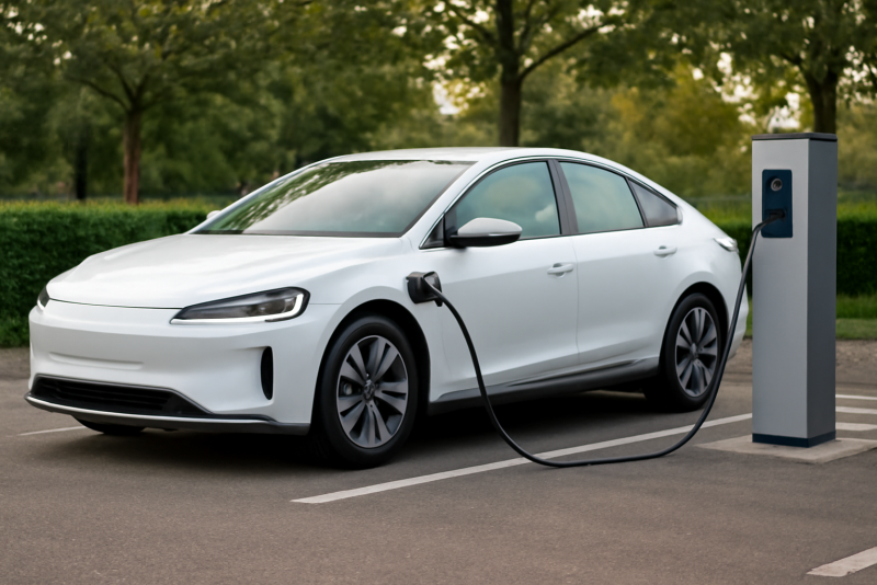 voiture électrique en charge sur parking