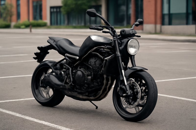 moto roadster stationnée sur parking urbain