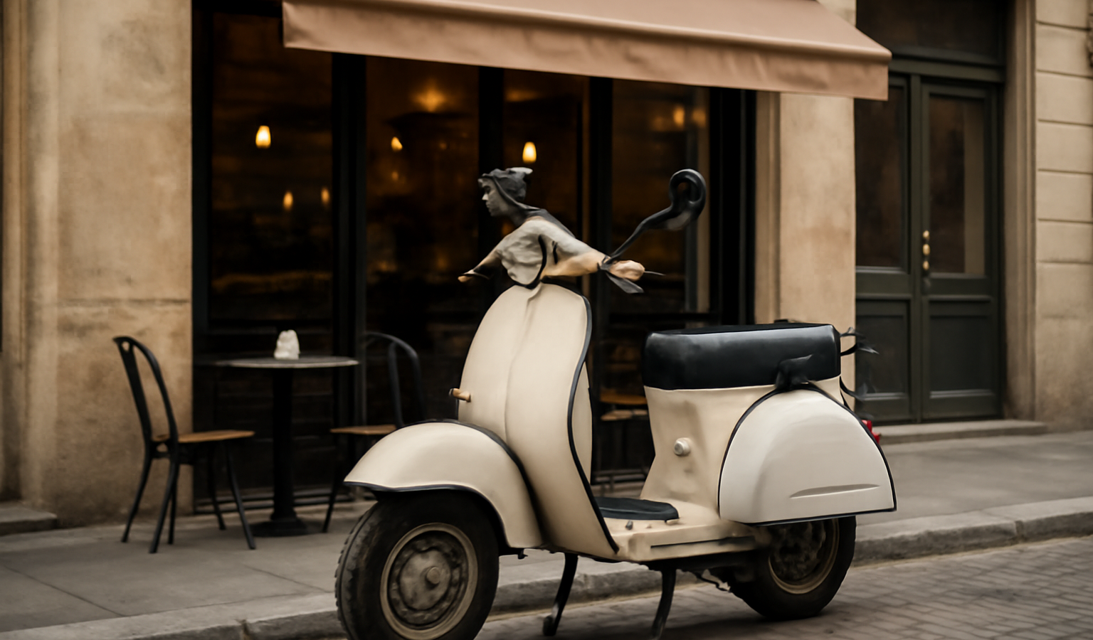 scooter gare devant cafe en ville