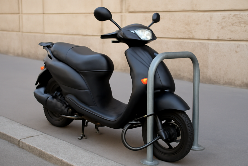 scooter attache a arceau avec antivol
