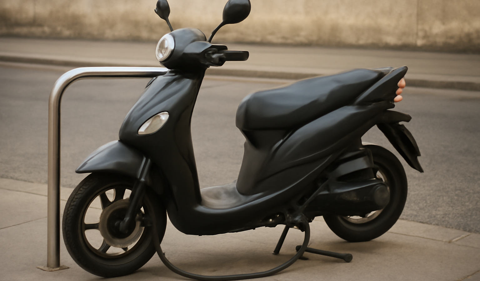 scooter attache a un arceau metal