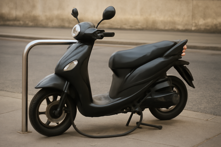 scooter attache a un arceau metal