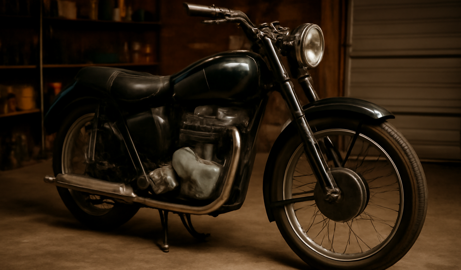 moto ancienne exposee dans garage