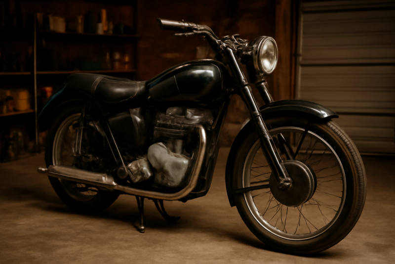 moto ancienne exposee dans garage
