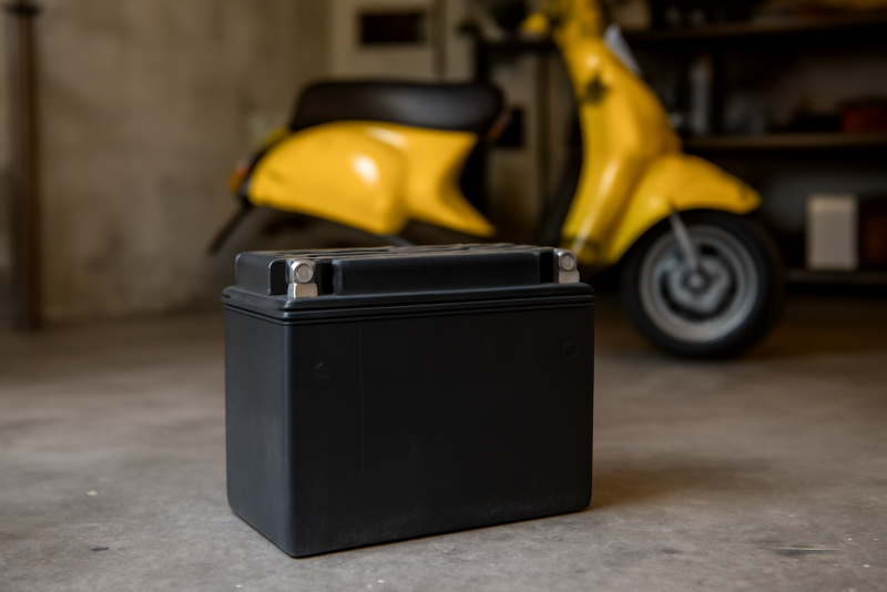 batterie de scooter posée dans garage