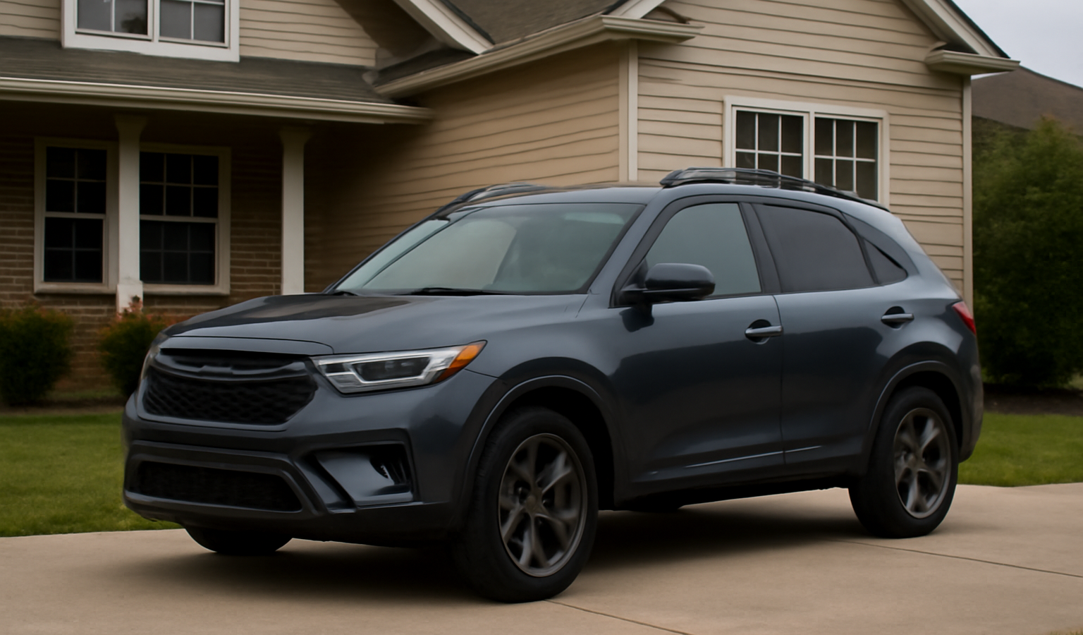 SUV compact garé devant maison familiale