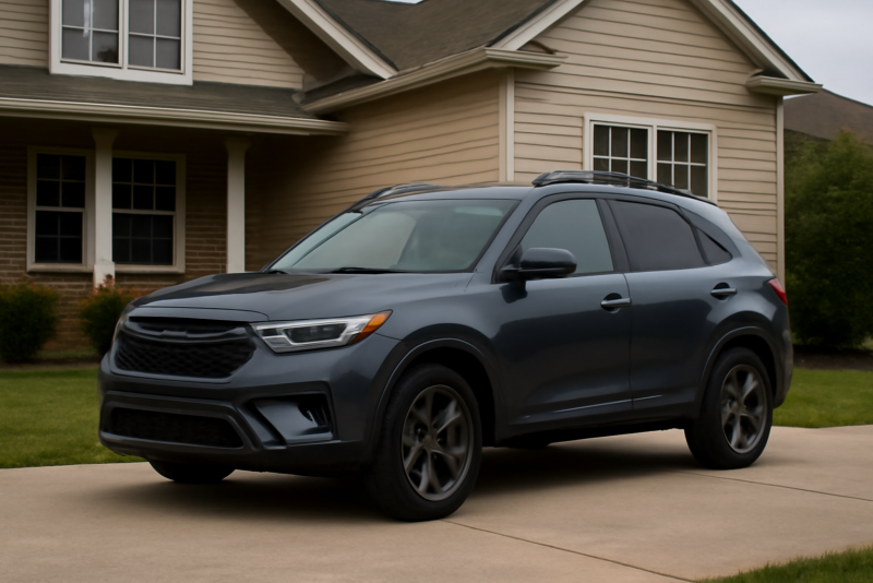 SUV compact garé devant maison familiale