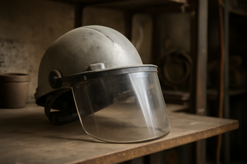 casque sur étagère dans atelier artisanal