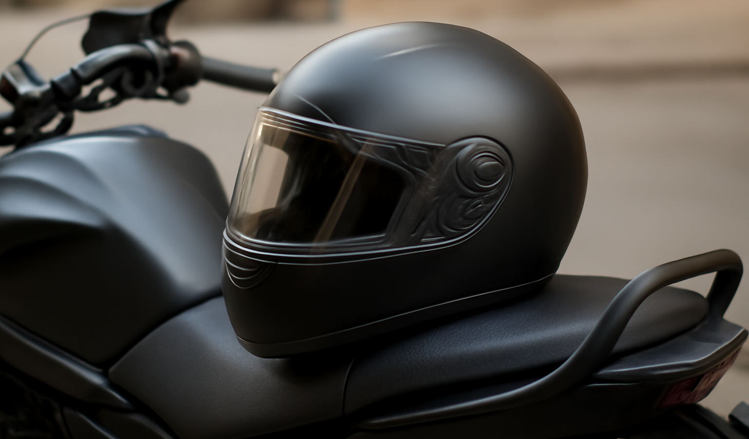 casque moto posé sur siège de moto