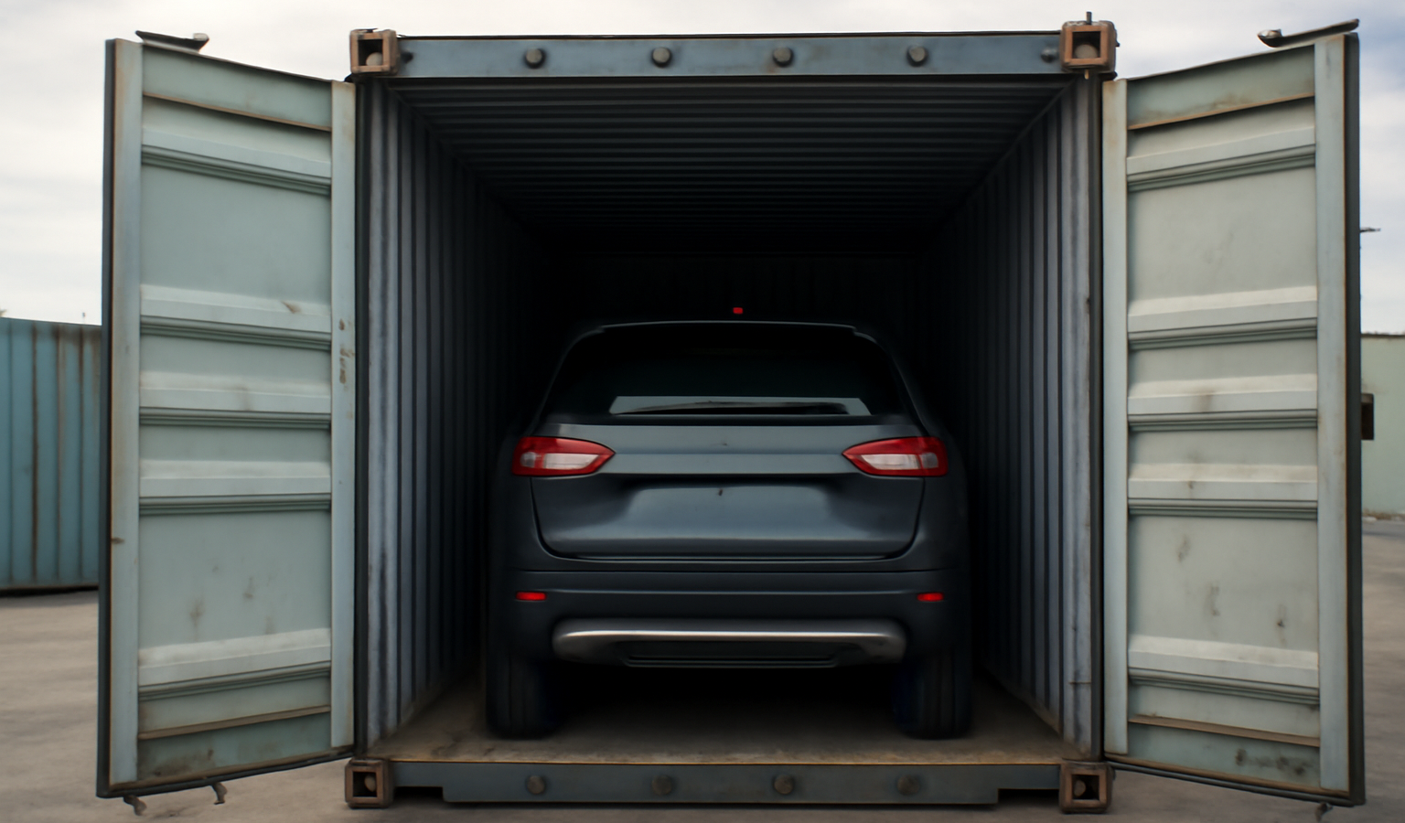 conteneur maritime avec vehicule a l'interieur