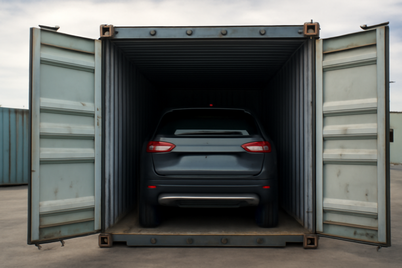 conteneur maritime avec vehicule a l'interieur