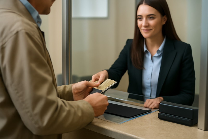 personne payant des frais a un guichet