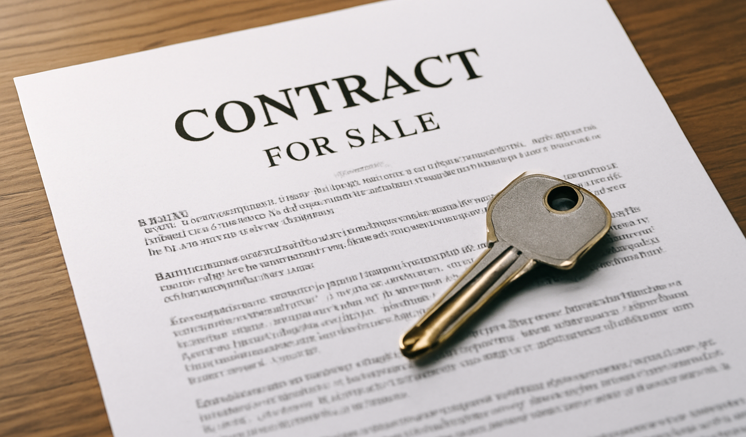 contrat de vente et clef poses sur table