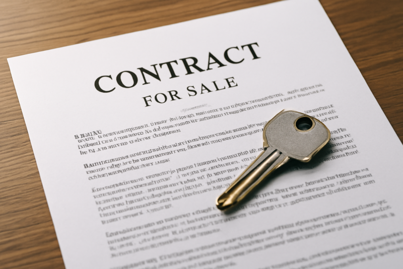 contrat de vente et clef poses sur table