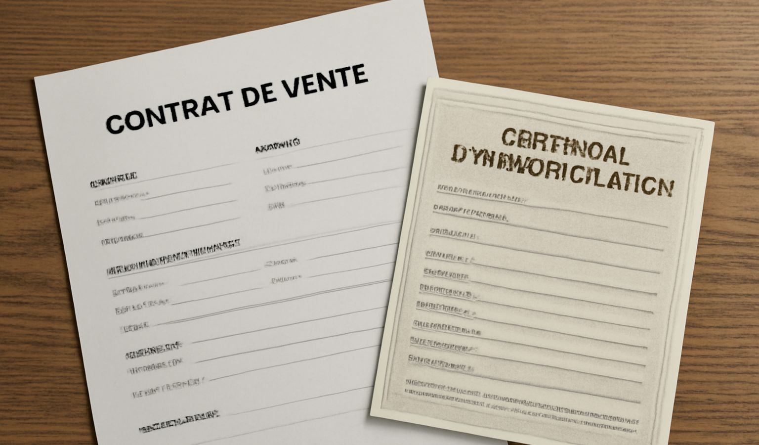 contrat de vente et certificat d'immatriculation posés