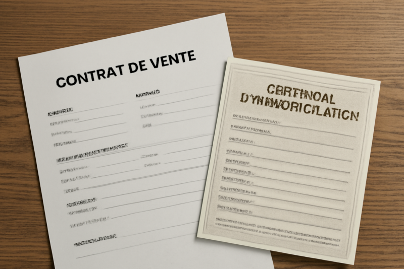 contrat de vente et certificat d'immatriculation posés