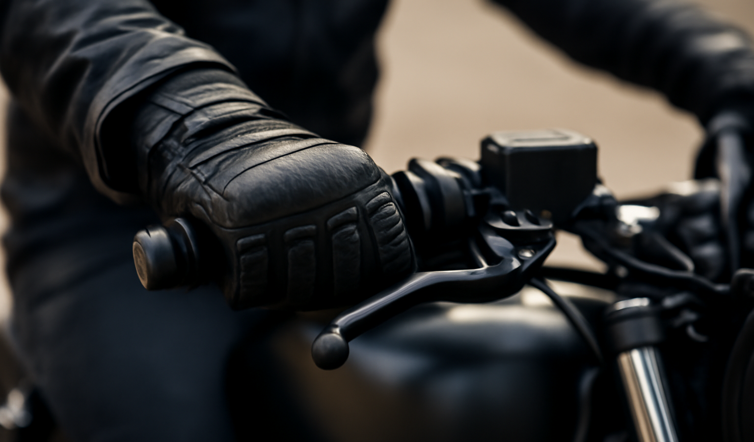 mains gantées sur un guidon de moto