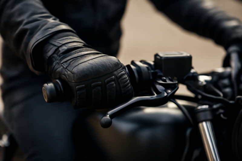 mains gantées sur un guidon de moto