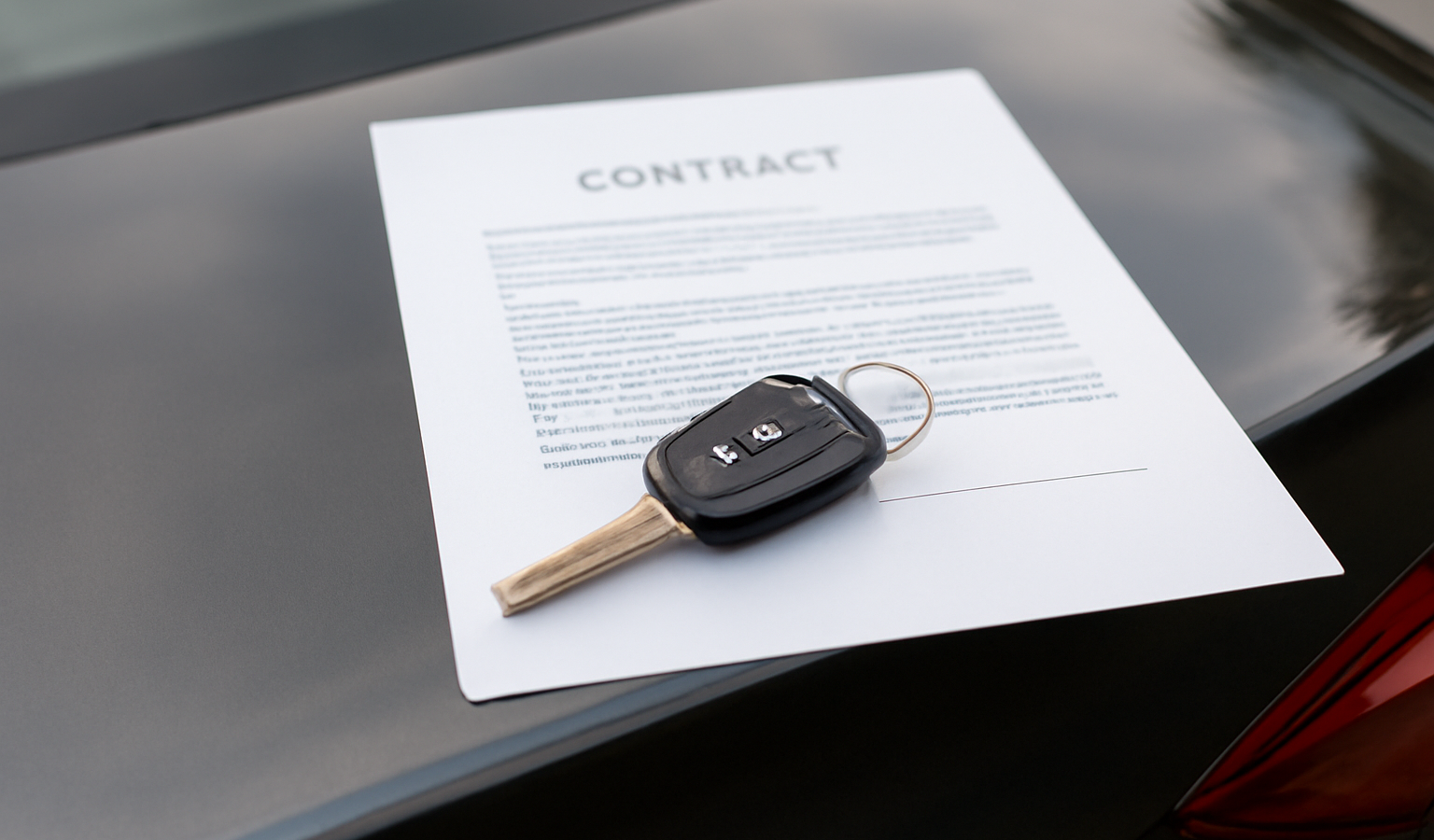 clé et contrat posés sur coffre de voiture