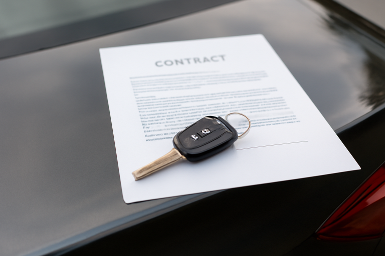clé et contrat posés sur coffre de voiture