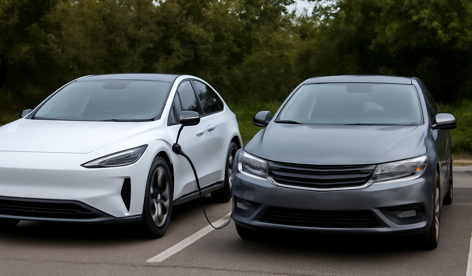 voiture électrique et hybride garées côte à côte
