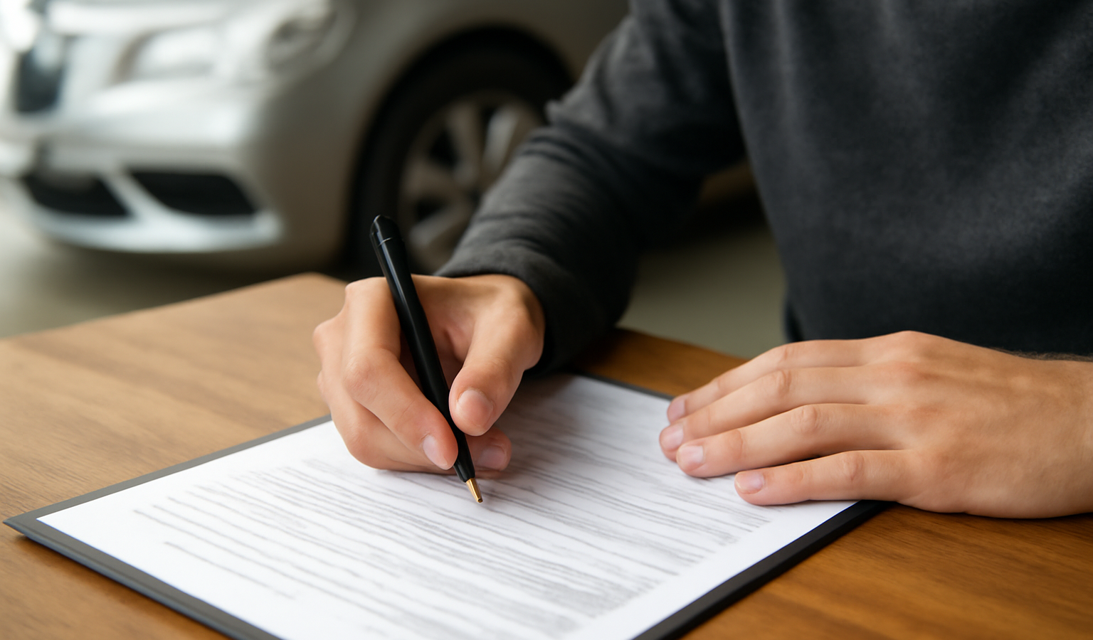 personne remplissant papiers pour voiture