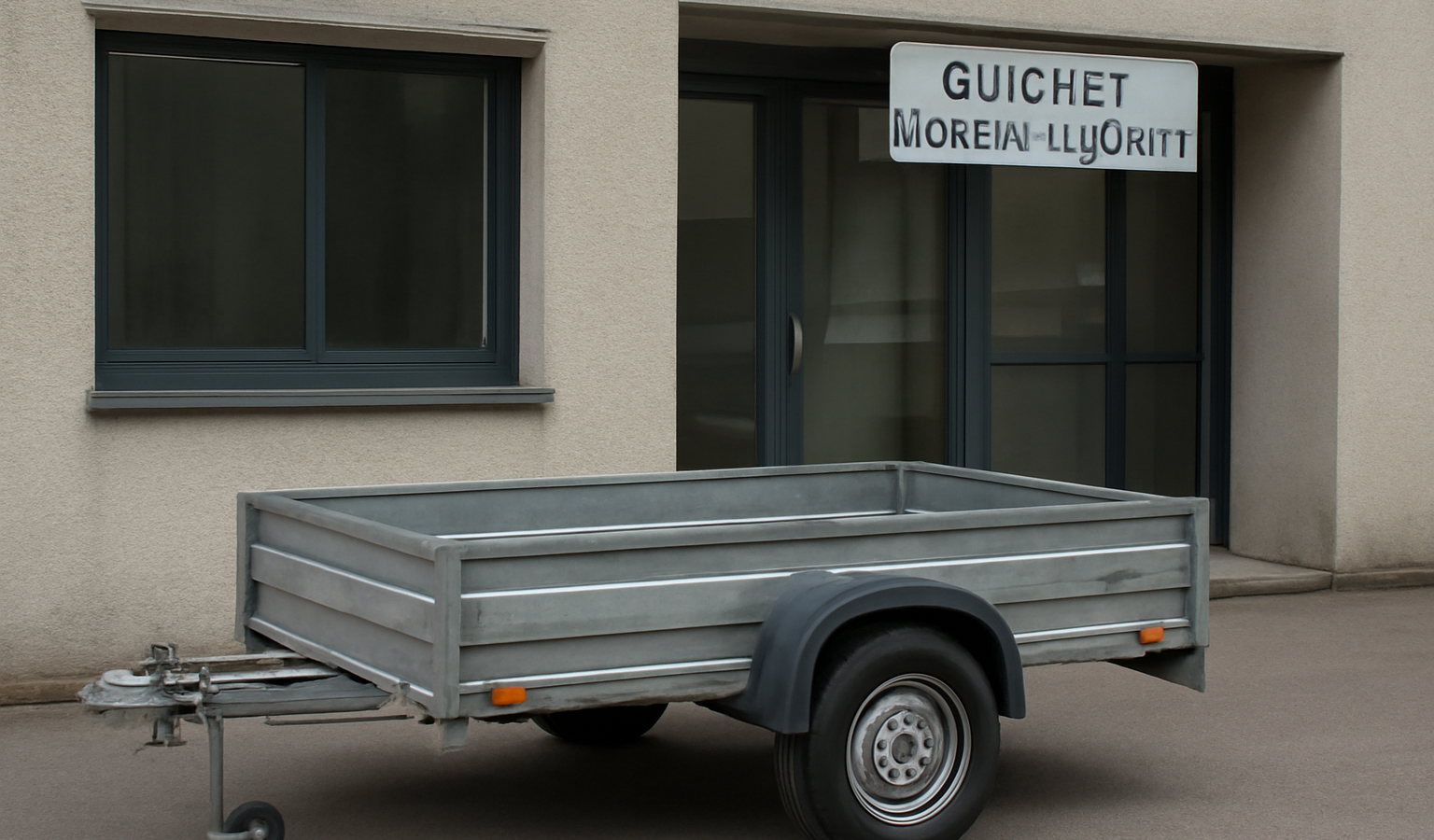 remorque stationnee devant guichet administratif