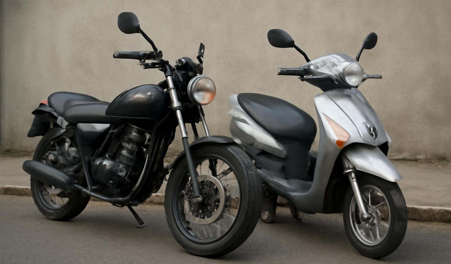 moto et scooter garés cote a cote