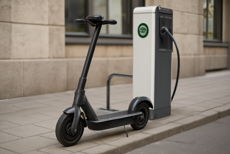 scooter électrique stationné près d'une station