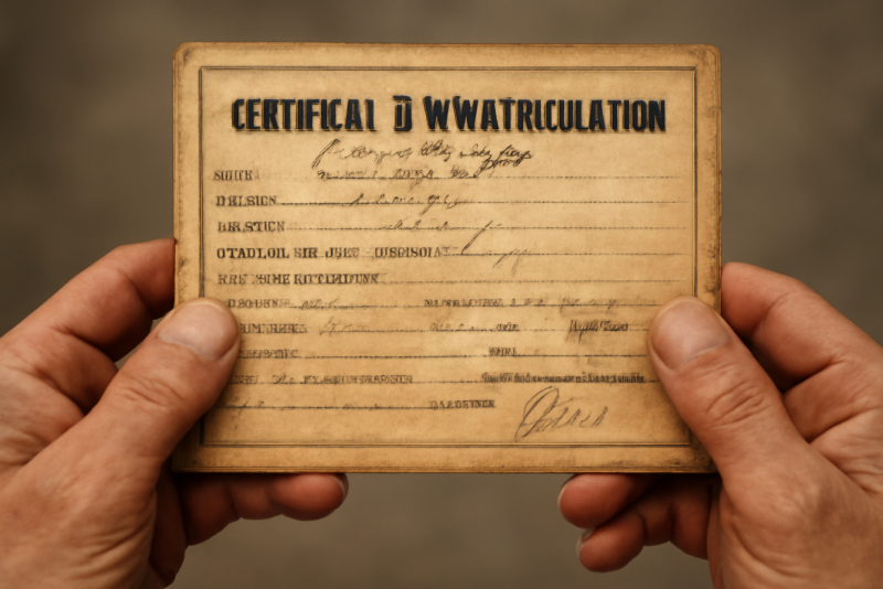 mains présentant certificat d'immatriculation ancien