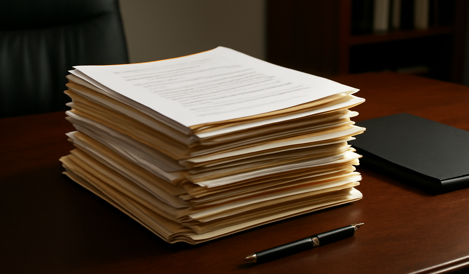 documents empiles sur bureau officiel