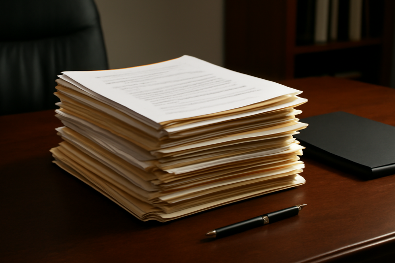 documents empiles sur bureau officiel