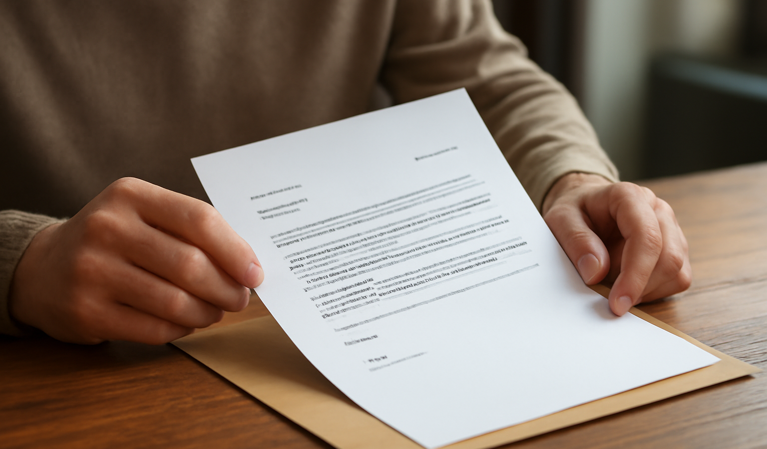 personne examinant un courrier administratif sur table