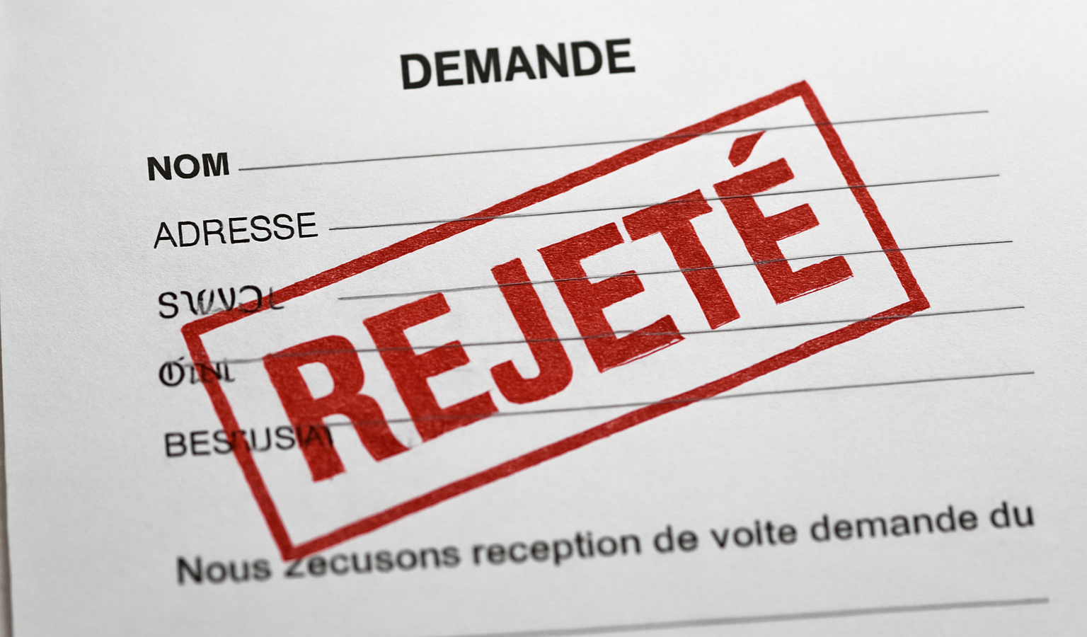 papier administratif avec tampon de rejet
