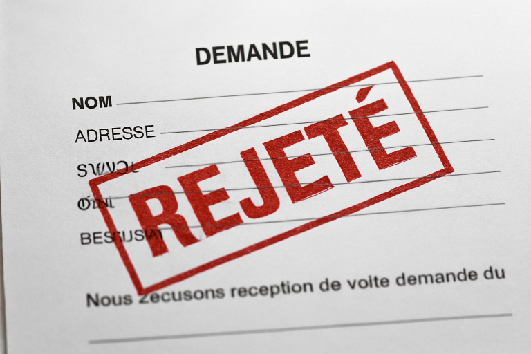 papier administratif avec tampon de rejet