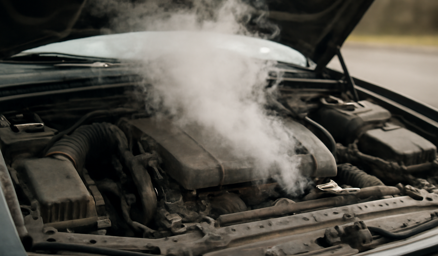 capot ouvert moteur avec vapeur