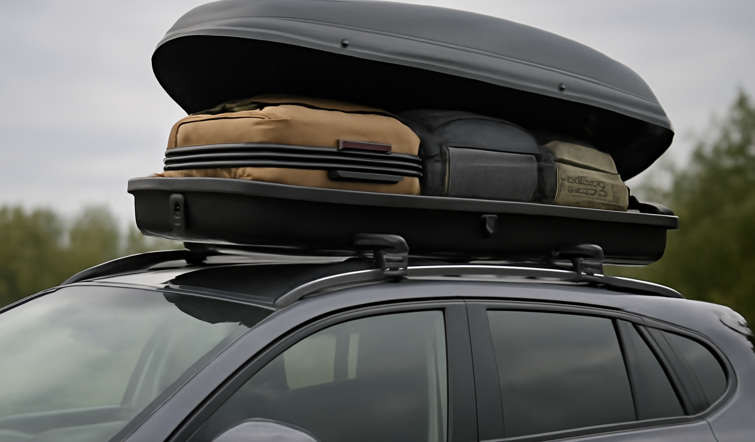 coffre de toit chargeant bagages sur voiture